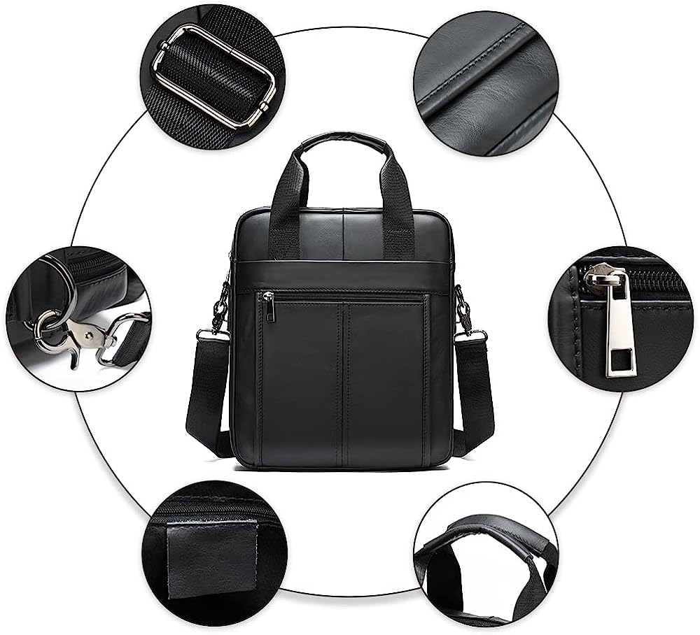 ND Genuine Leather Shoulder Messenger Bag for Men Adjustable Shoulders Sling Crossbody Bags for Travel Work Business Handbag (Black) - Image 6